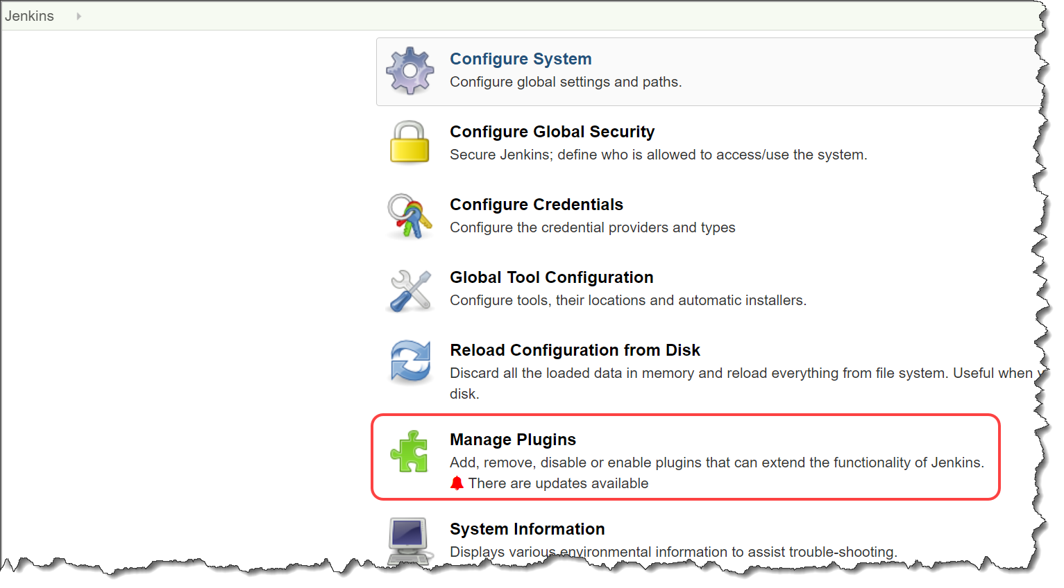 Manage Plugins option in the settings.